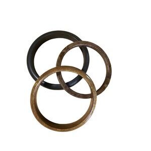 Vintage Natural Wood Bangle Bracelet Set 3 Piece Boho Stackable Brown Earthy